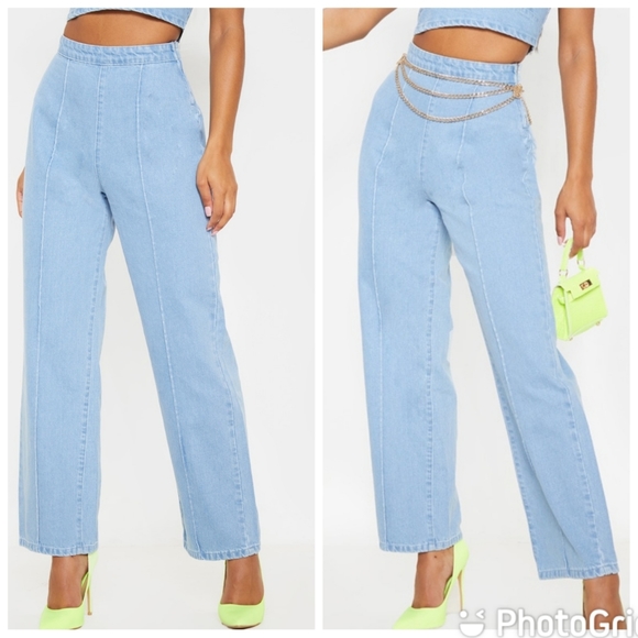 PrettyLittleThing Pants - Prettylittlething Wide Leg Denim Pants